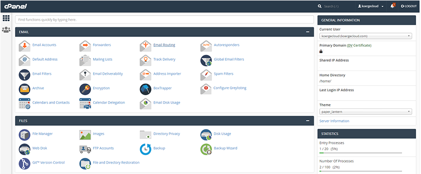 cpanel para administrar tu sitio web en universepage